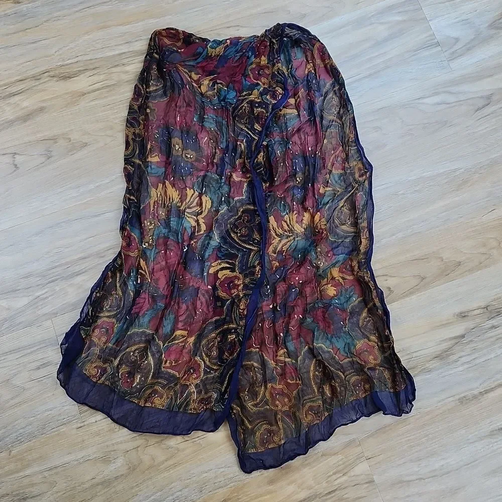 💜Blue, Burgundy, & Yellow Floral Print Scarf/Wrap